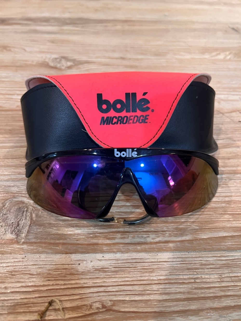 Bollé MicroEdge Sport Sunglasses - Black Frame with Purple Mirrored Lens
